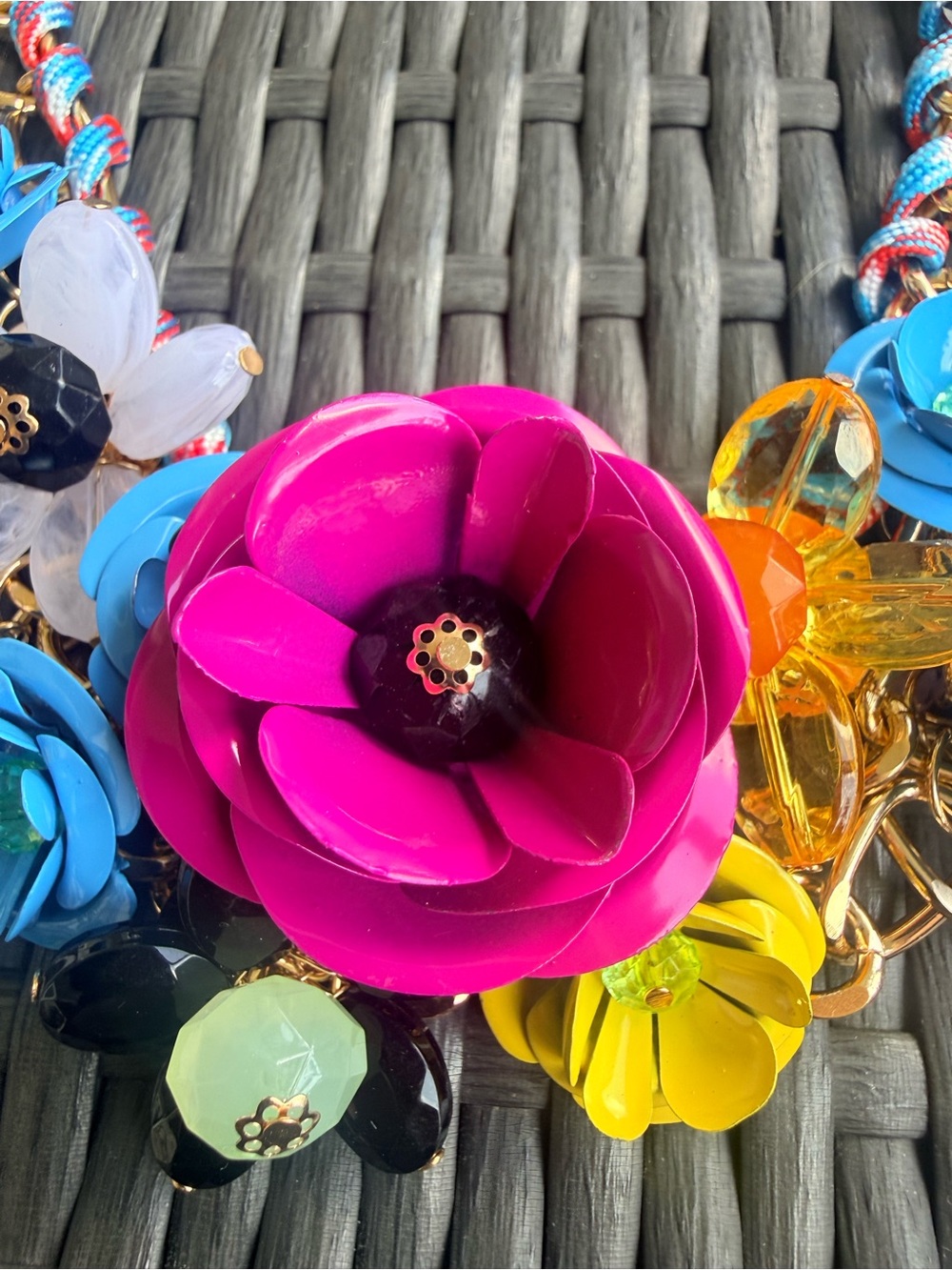 Aratta Multicolor Floral Statement Necklace with Pink, Blue & Yellow Accents - Picture 2 of 4